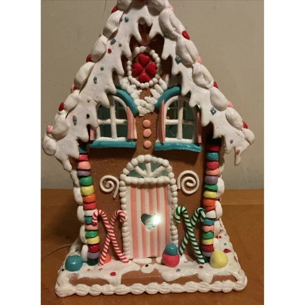 Claydough Gingerbread Lighted House 13.5" Tall Candy Canes Gumdrops - Picture 15 of 15